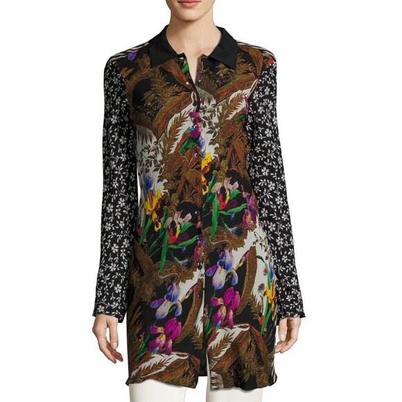 ETRO Shirt Dress 40 S 4 Coat Silk Floral Mini Cocktail Multi Collared Button Up - Picture 2 of 8
